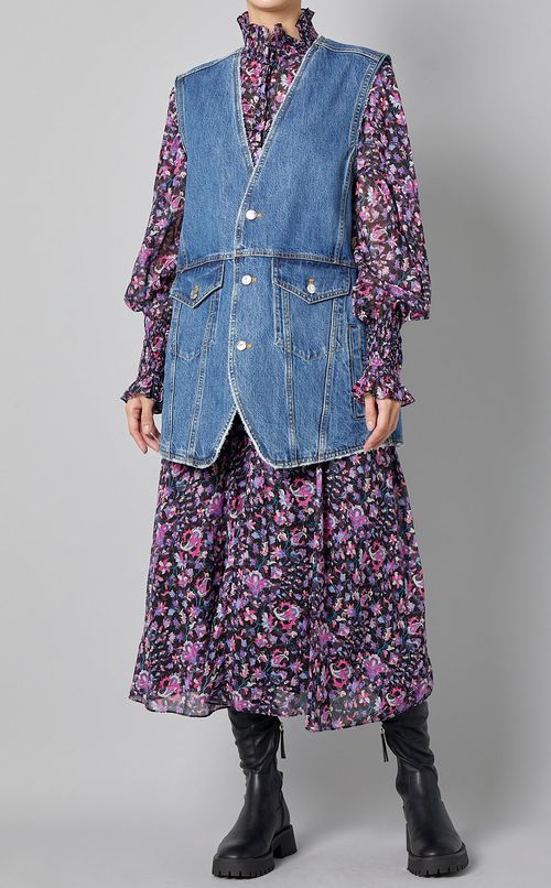 デニム切替Vネックベスト