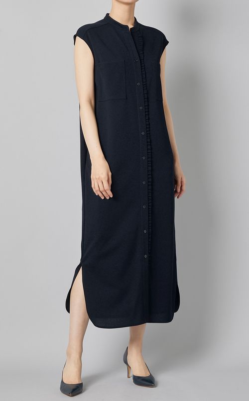 フロントフリルスリーブレスワンピース