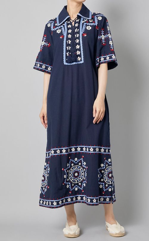 エンブロイダリータイフロントロングドレス