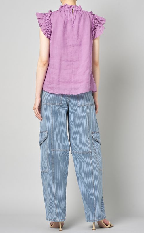 コットンフリルハイネックブラウス