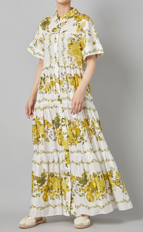 プリントショートスリーブティアードドレス