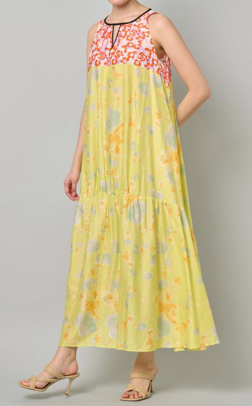 フラワープリントバイカラーワンピース