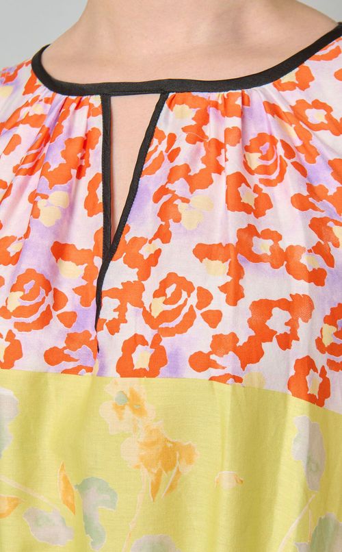 フラワープリントバイカラーワンピース