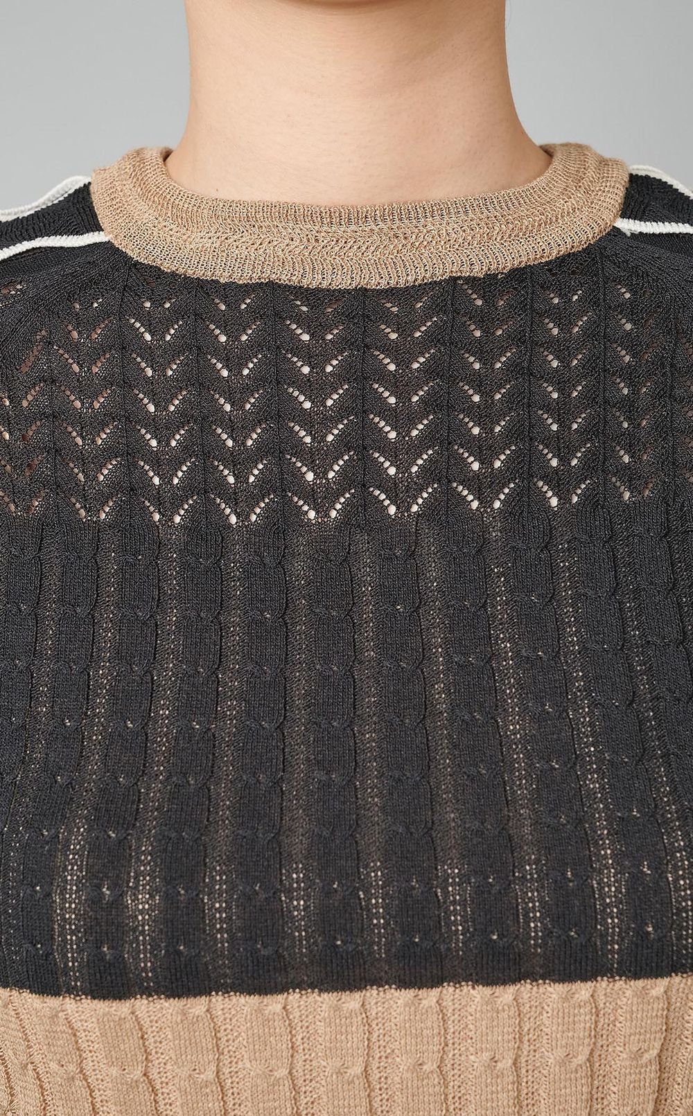 マルチボーダーペプラムニット