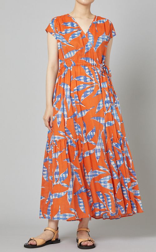 リーフ柄カシュクールワンピース