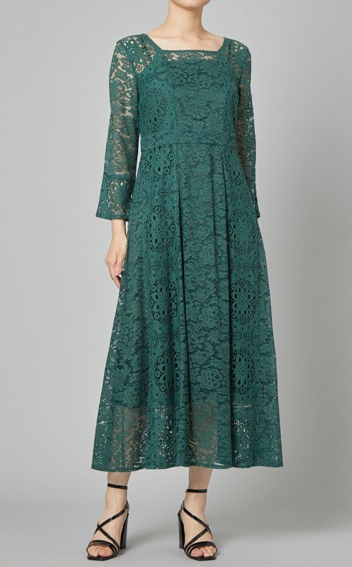 スクエアネックレースワンピース