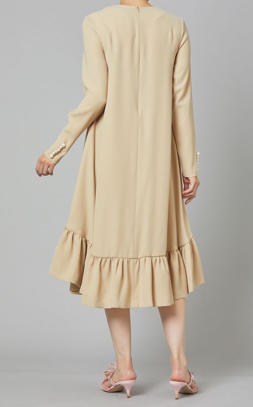 ヘムフリルロングスリーブパールドレス