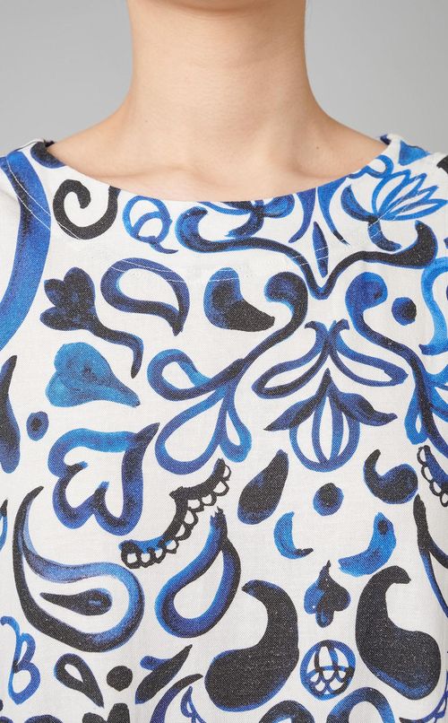 リネン混ペイズリータックワンピース