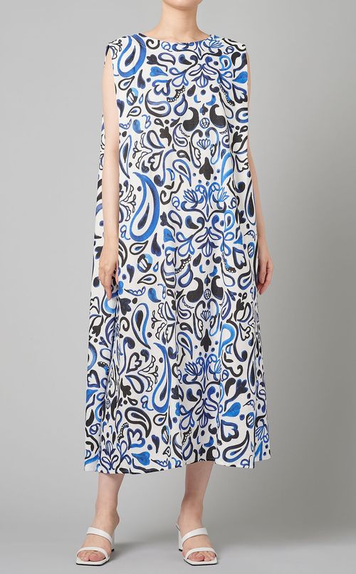 リネン混ペイズリータックワンピース