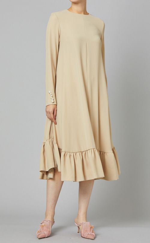 ヘムフリルロングスリーブパールドレス