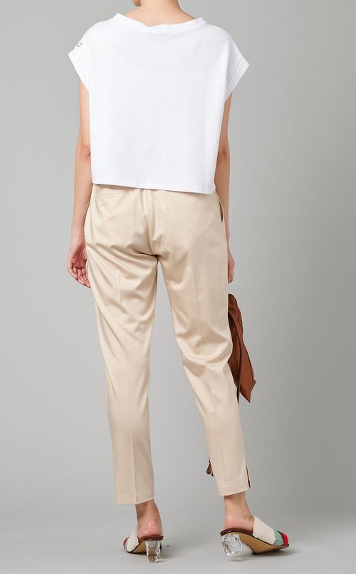 サテンストレッチスリットパンツ