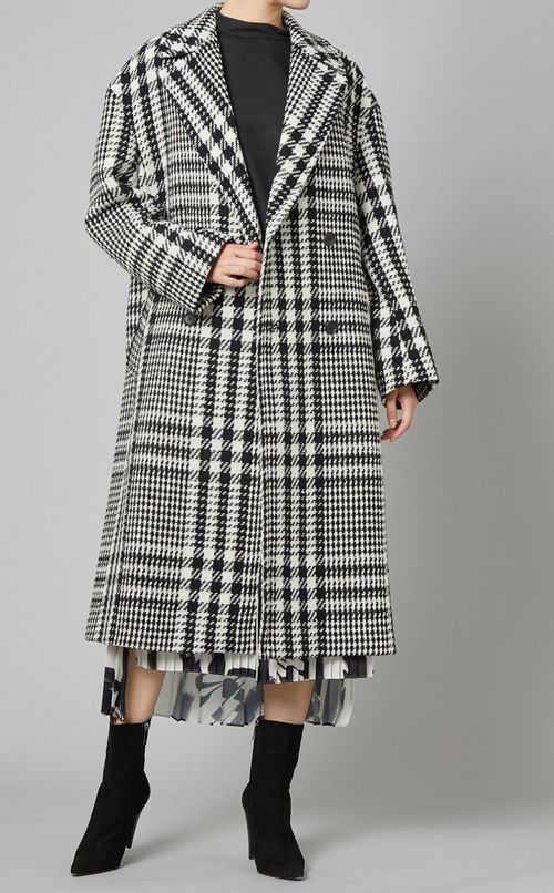 ウール混チェックロングコート