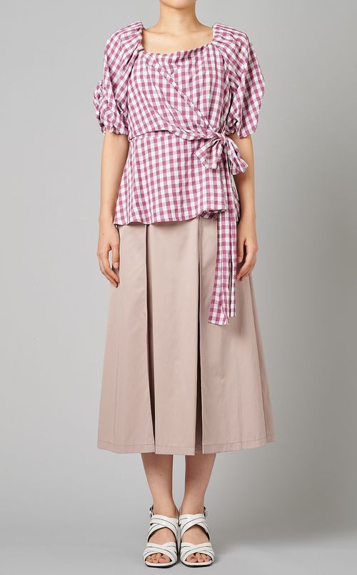 バルーンスリーブチェック柄ブラウス