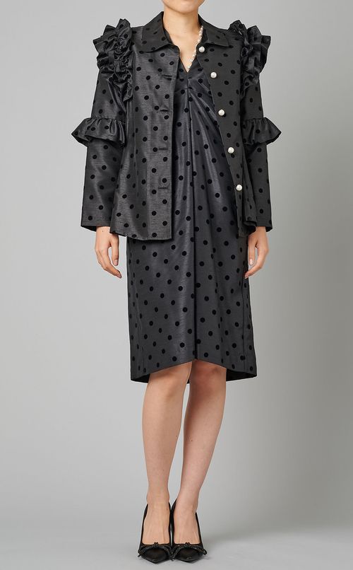 ドット柄Vネックドレス