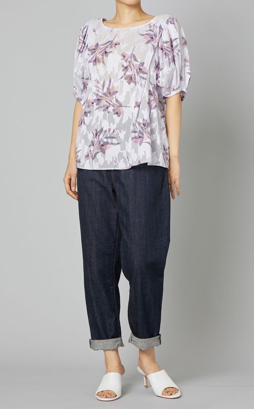 フラワープリントジャガードブラウス