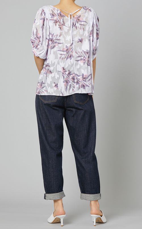 フラワープリントジャガードブラウス