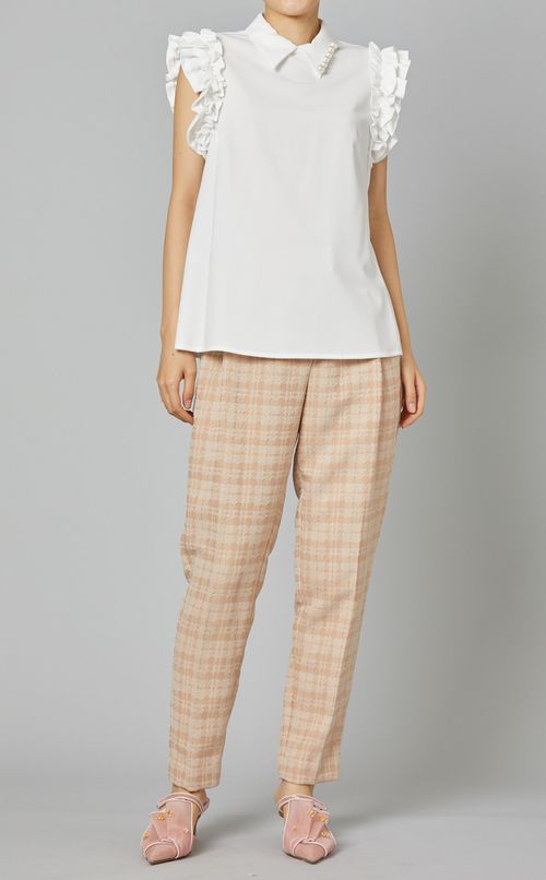 フリルスリーブパールブラウス