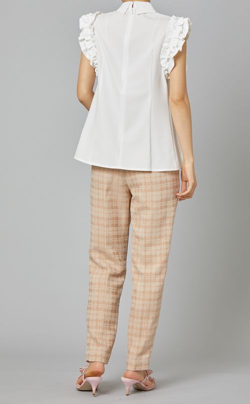 フリルスリーブパールブラウス