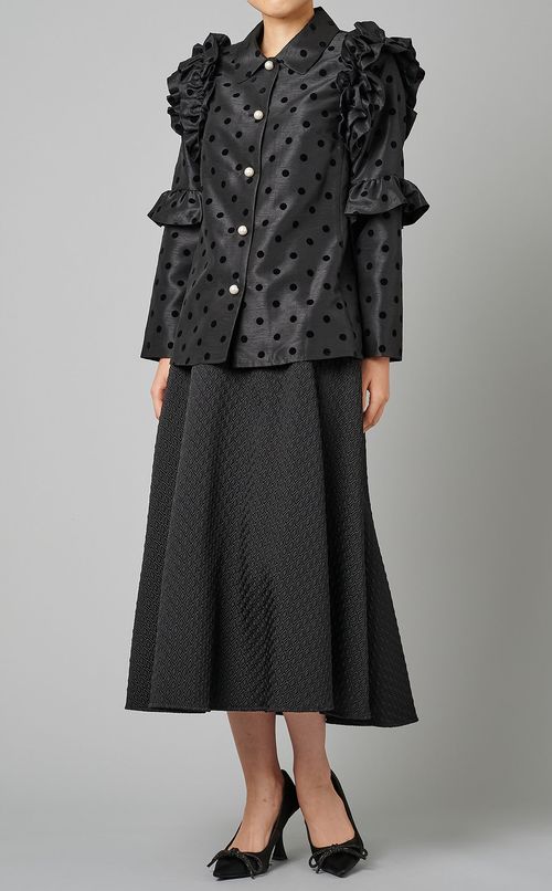 フリルスリーブパールドットプラウス