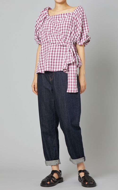 バルーンスリーブチェック柄ブラウス