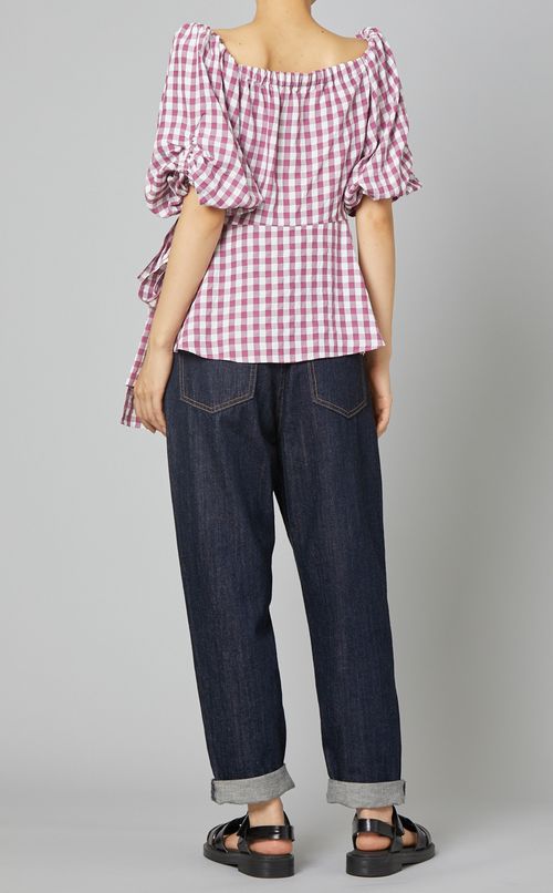 バルーンスリーブチェック柄ブラウス