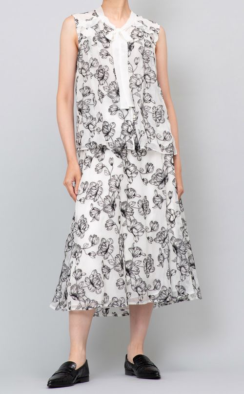 バイカラーフラワーボウタイブラウス