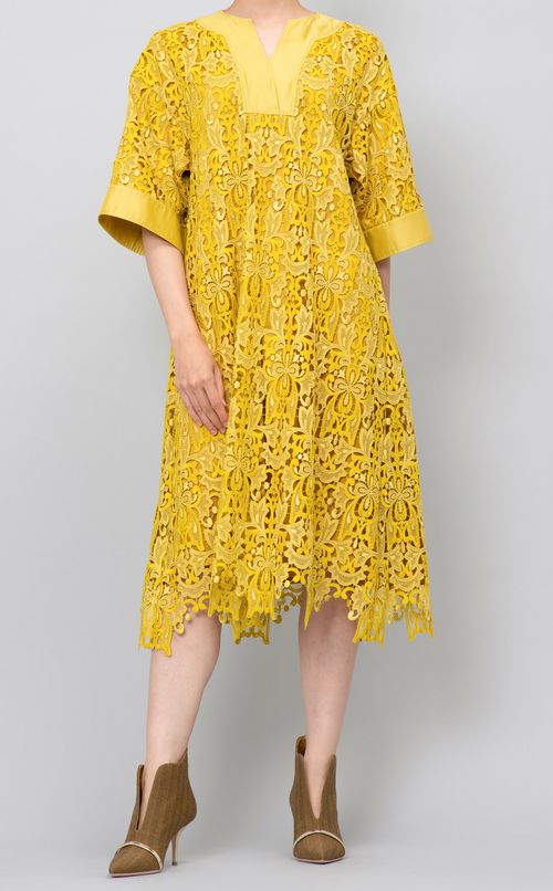 キーネックレースフレアワンピース