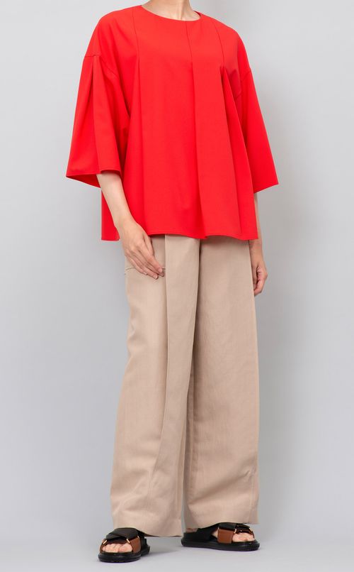 フロントタックフレアスリーブブラウス