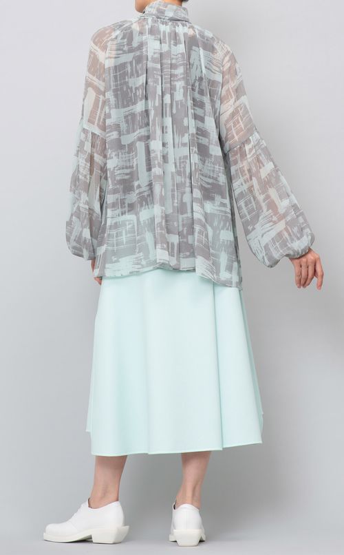 プリントギャザーボウタイブラウス