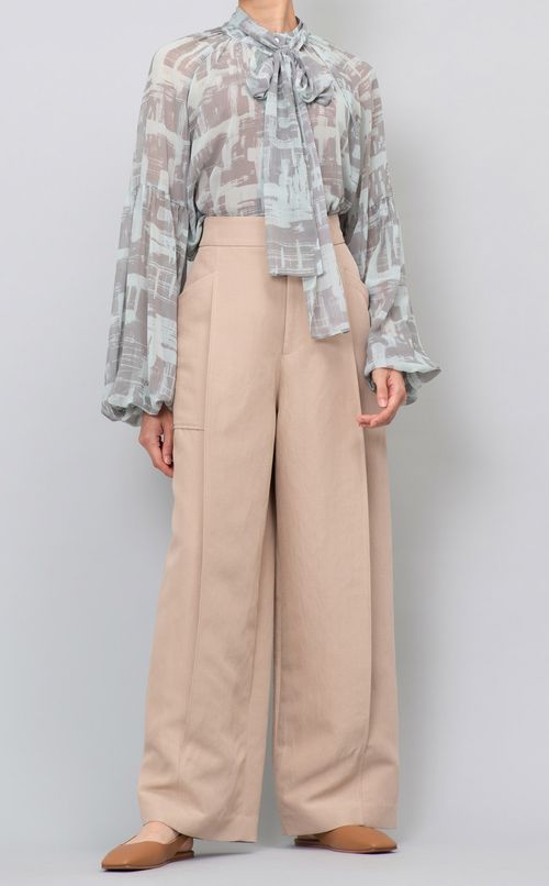 プリントギャザーボウタイブラウス