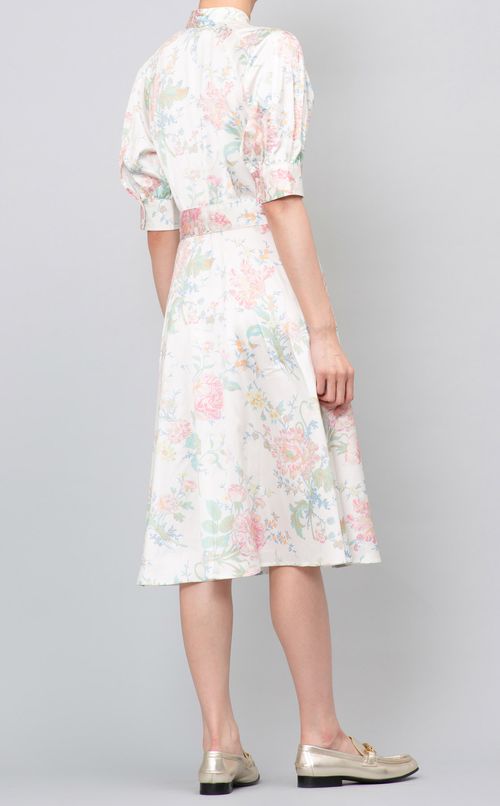 フラワープリントパフスリーブワンピース