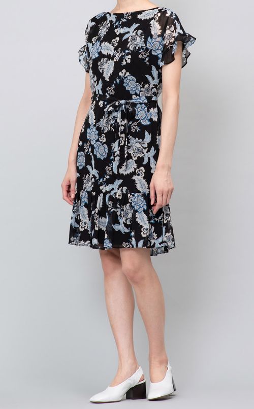 フラワープリントパフスリーブワンピース