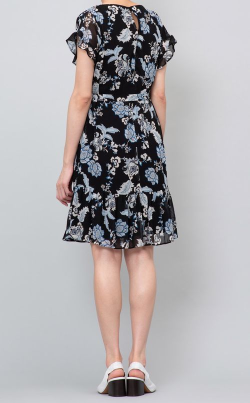 フラワープリントパフスリーブワンピース