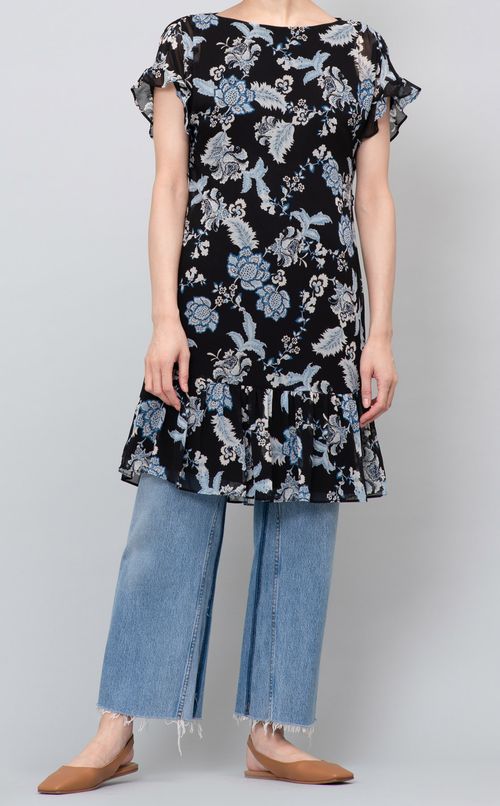 フラワープリントパフスリーブワンピース