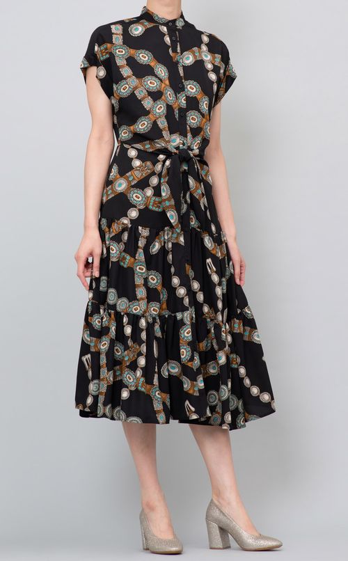 スタンドカラープリントワンピース