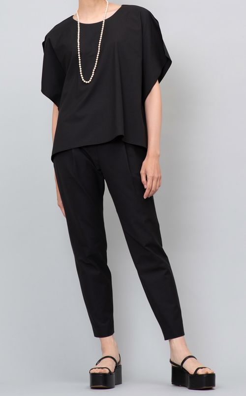 コットンリネンストレッチタックパンツ