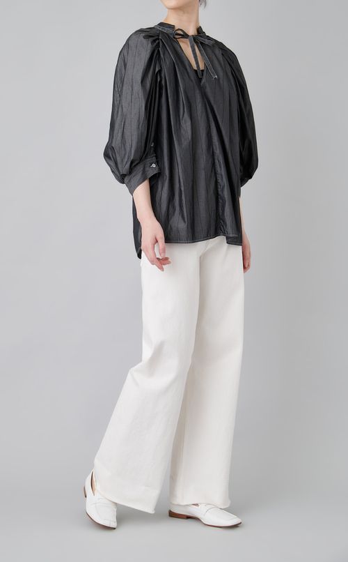 【reADdress】パフスリーブストライプブラウス