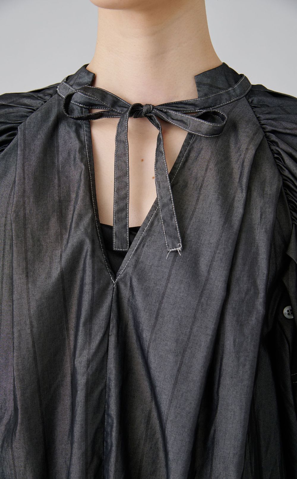 【reADdress】パフスリーブストライプブラウス