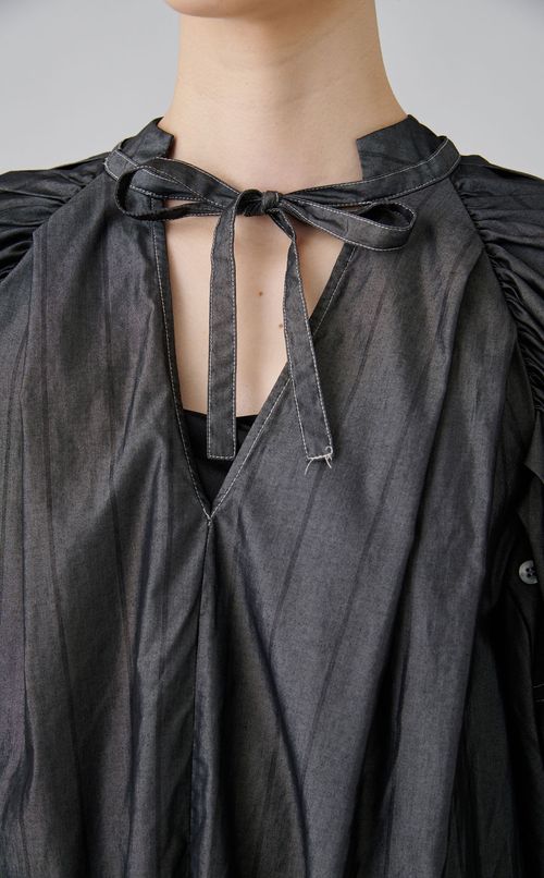 【reADdress】パフスリーブストライプブラウス