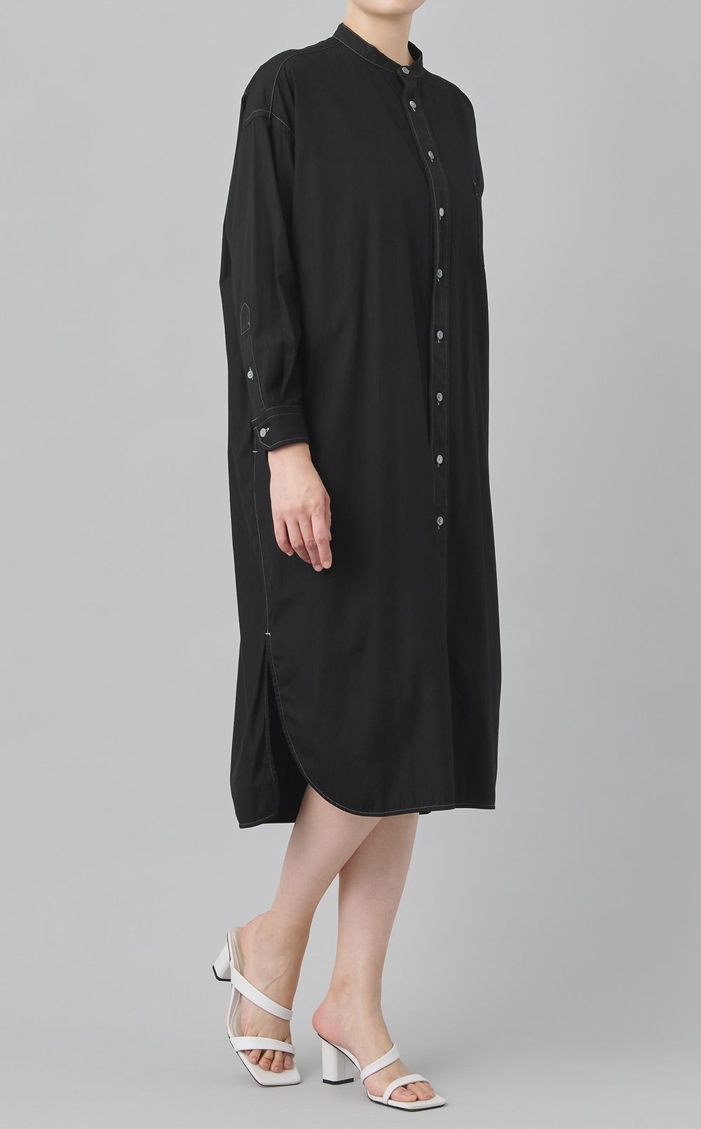 【reADdress】ノーカラーロングシャツワンピース