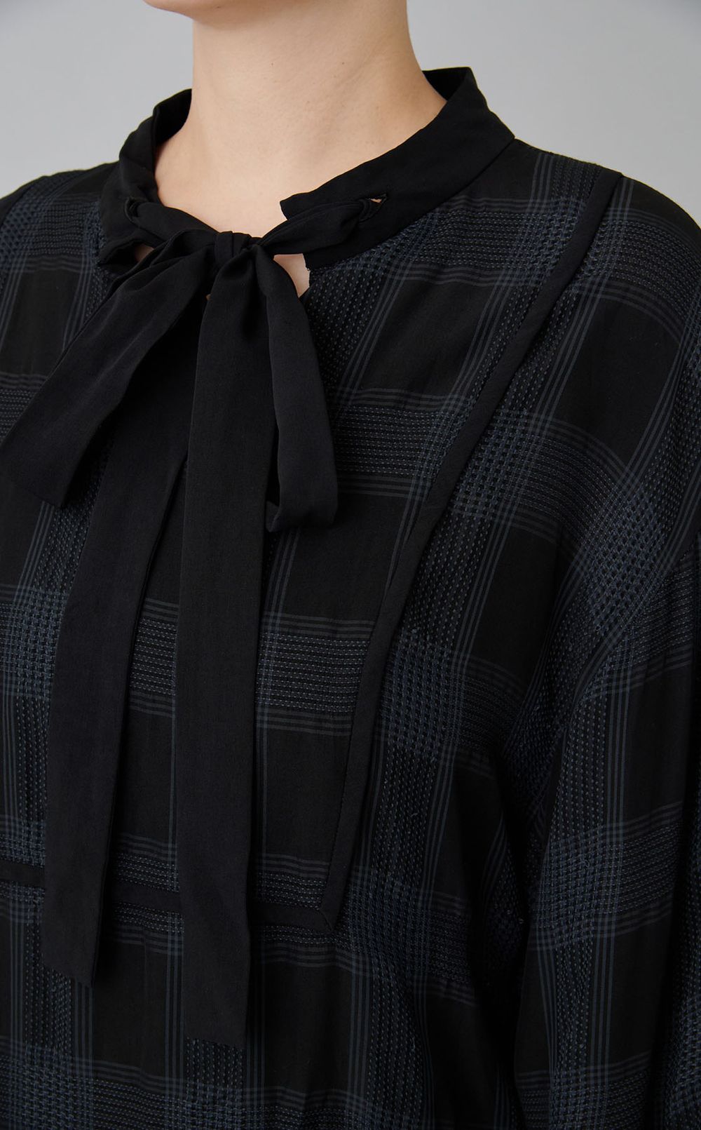 【reADdress】ジャガードチェックロングブラウス