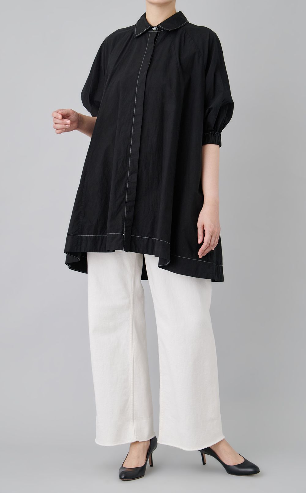 【reADdress】パフスリーブボタンダウンロングシャツ