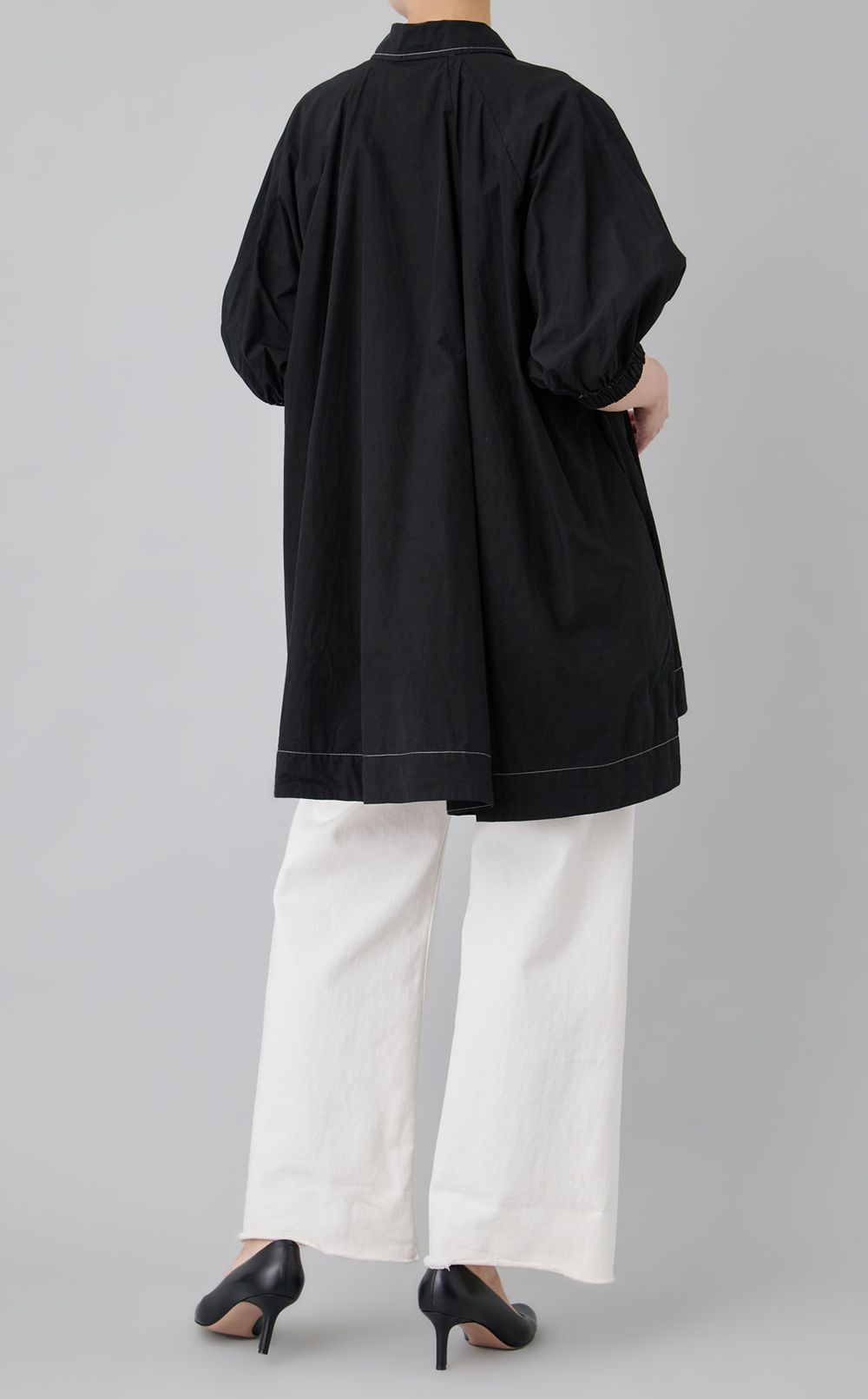 【reADdress】パフスリーブボタンダウンロングシャツ