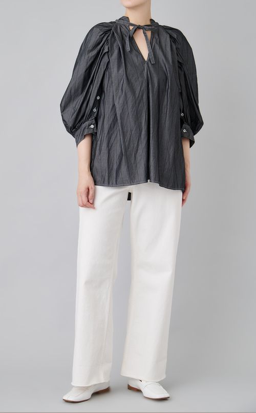 【reADdress】パフスリーブストライプブラウス