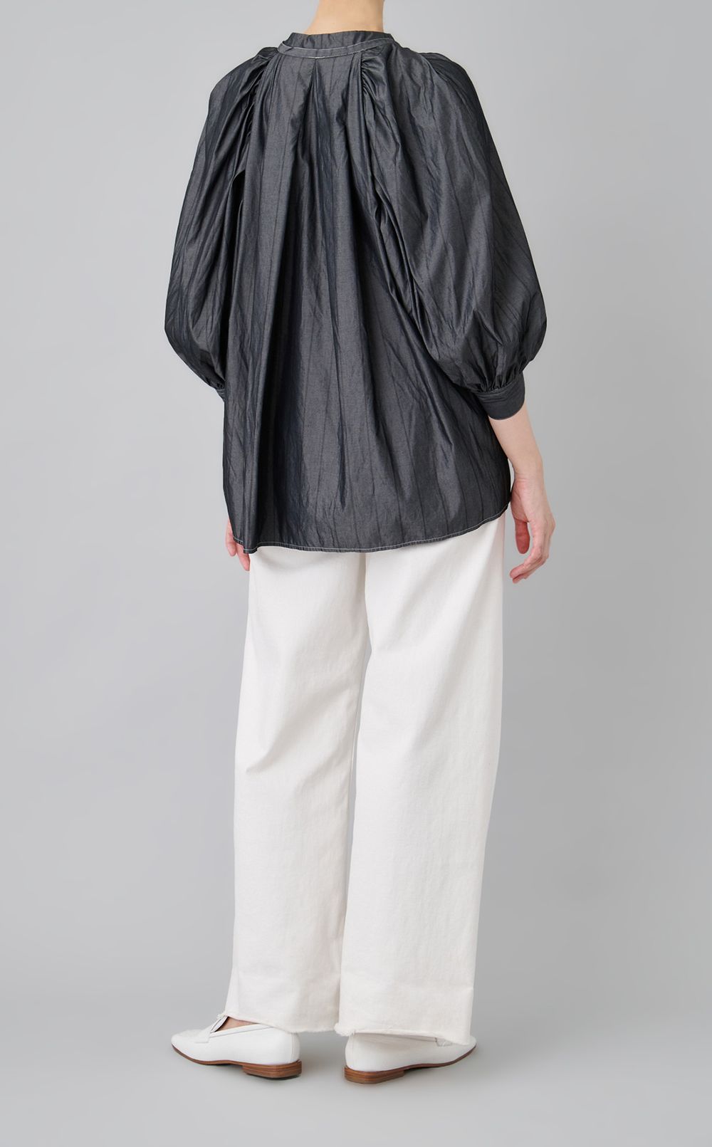 【reADdress】パフスリーブストライプブラウス