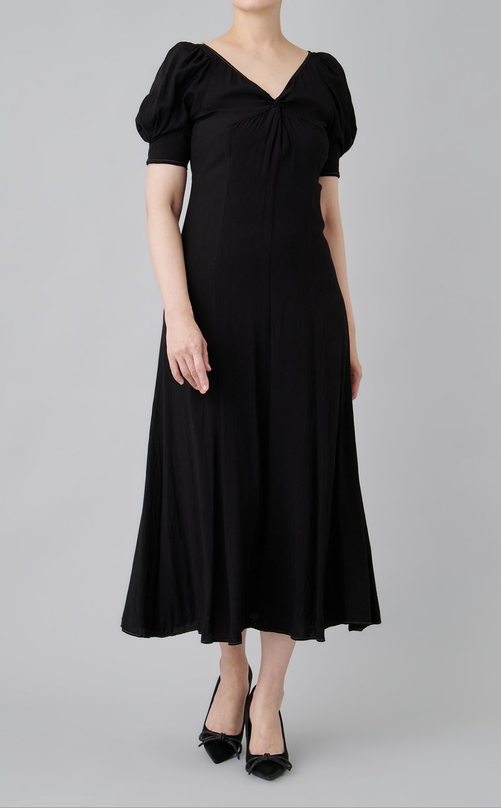 【reADdress】ラインフラワースリーブタックワンピース