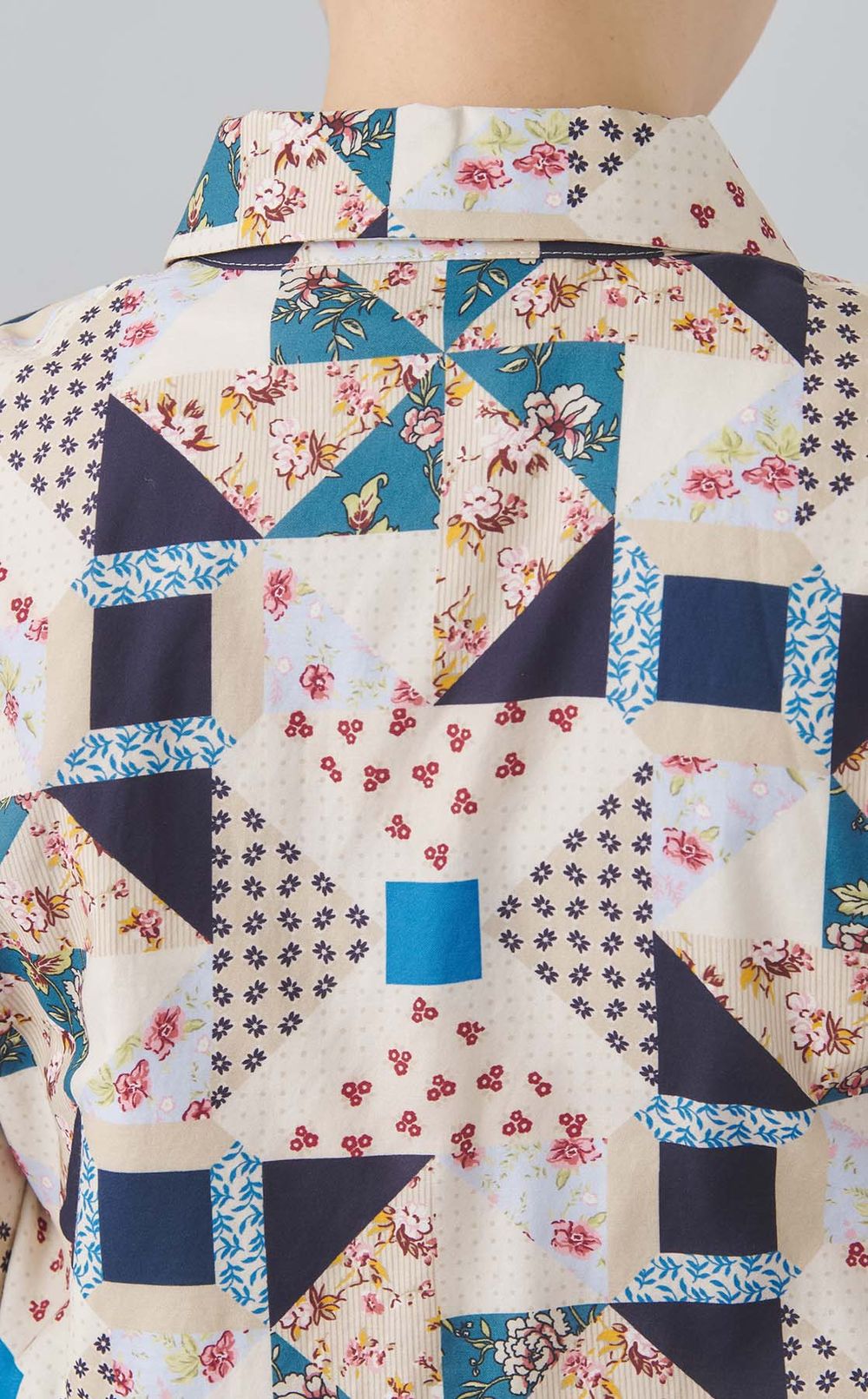 パッチワークプリントコットンブラウス