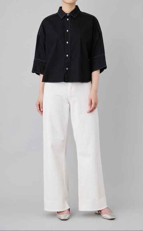 【reADdress】コットンポプリンレース半袖シャツ