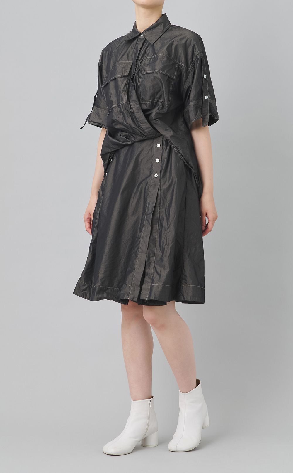 【reADdress】ドレープショートスリーブシャツワンピース