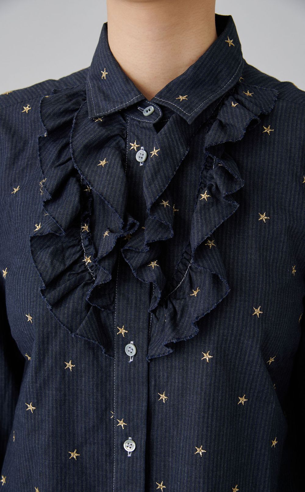 【reADdress】フロントフリルストライプシャツ